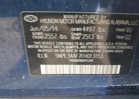 2015 Hyundai Sonata Limited z USA, uszkodzony, nr VIN 5NPE34AF7FH013153